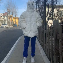 Плотное теплое хлопковое пальто средней длины с капюшоном; одежда с хлопковой подкладкой для пришельцев; модное пуховое пальто; костюм для пар