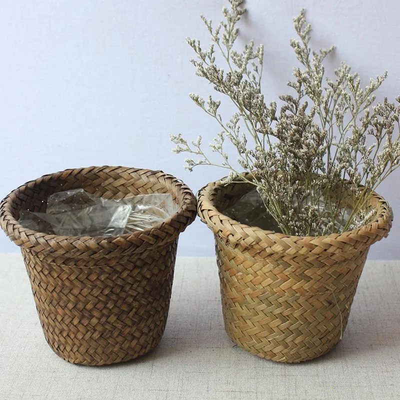

Hand-woven flower basket Sea Grass Storage Basket Straw Garden Flower Pot Handmade Sundries Organizer Rattan Plant Pots