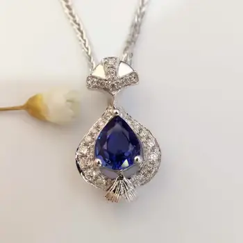 شراء0.786ct + 0.118ct 18K الذهب الأبيض الياقوت الطبيعي وقلادة قلادة الماس مطعمة 2016 المصنع مباشرة جديد وصول غرامة مجوهرات