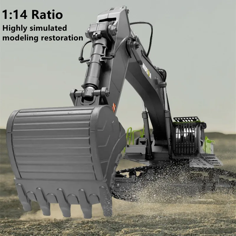 1:14 Screw Power Large Remote Control Excavator Truck 2.4G 22CH LED Lighting Unlimited Rotation Alloy Bucket RC Excavator Truck 3