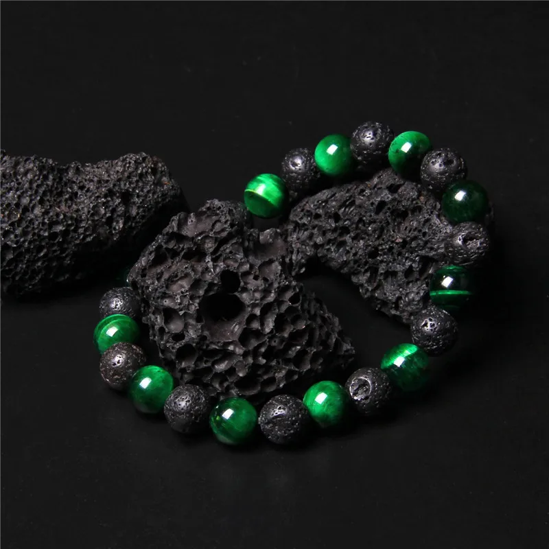 Black Lava Healing Balance Beads Reiki Buddha Prayer Natural Tiger Eye Stone Bracelet