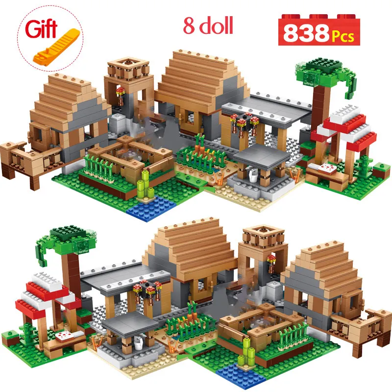 

My World The Farm Cottage Building Blocks Technic Compatible Legoingly Minecrafted Village House Figures Brick Toys for Children