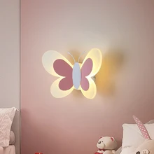 Настенный светодиодный светильник с бабочками в скандинавском стиле с милым рисунком для девочек, спальни, детской комнаты, прикроватный настенный светильник
