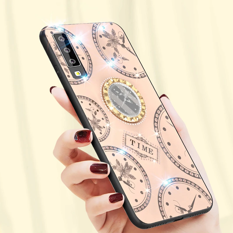 Модный чехол для телефона Samsung Galaxy A10 A20 A30 A50 A70 блестящие часы с ремешком держатель