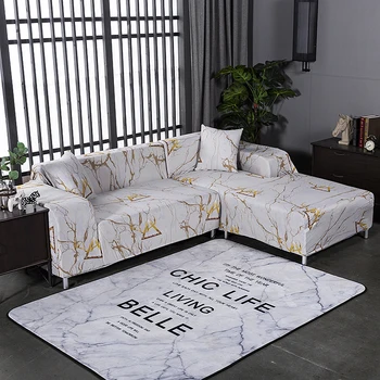 

Marble Printed Sofa Cover Spandex Slipcover Stretchable Elastic Floral Pattern Couch Covers All-inclusive Sofas Protector Cover