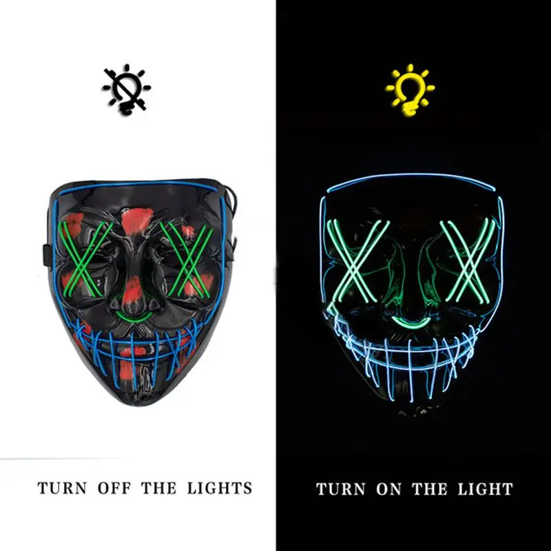 Halloween LED Mask Funny Neon Light Up Party Masks Maska Cosplay Mascara Horror Mascarillas Glow In Dark Masque Maske