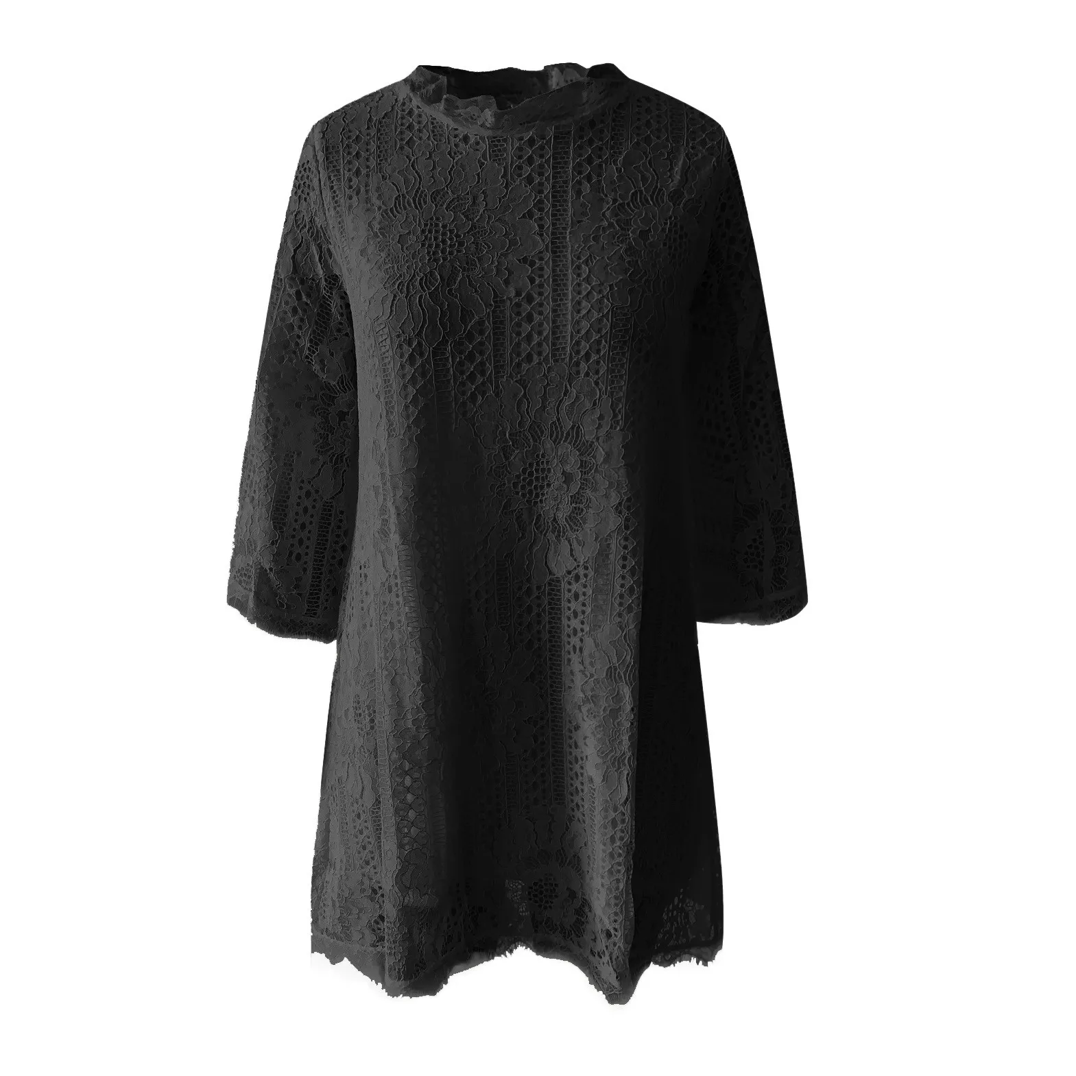 Sukienki vestidos ropa mujer, женское платье, рукав три четверти, круглый вырез, одноцветное, кружевное, с принтом, свободное, зимнее платье, robe hiver femme