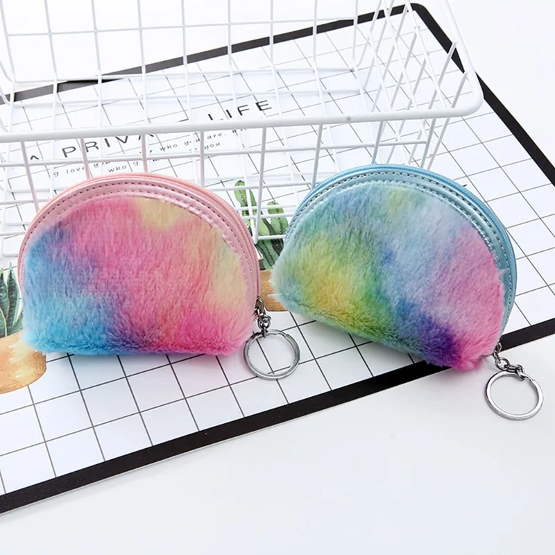 Colorful Plush Coins Purse Plush Wool Cute Shell Bag Small Money Bag Card Holder Keychain Coins Purse Femme Wallet