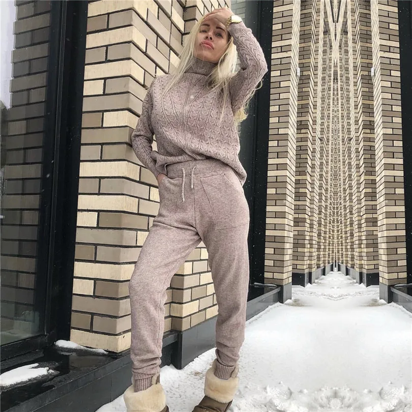 

TAOVK Women Sweater Suit Casual Sweaters Pants 2PCS Tracksuits Knitted Trousers+Jumper Tops Clothing Set