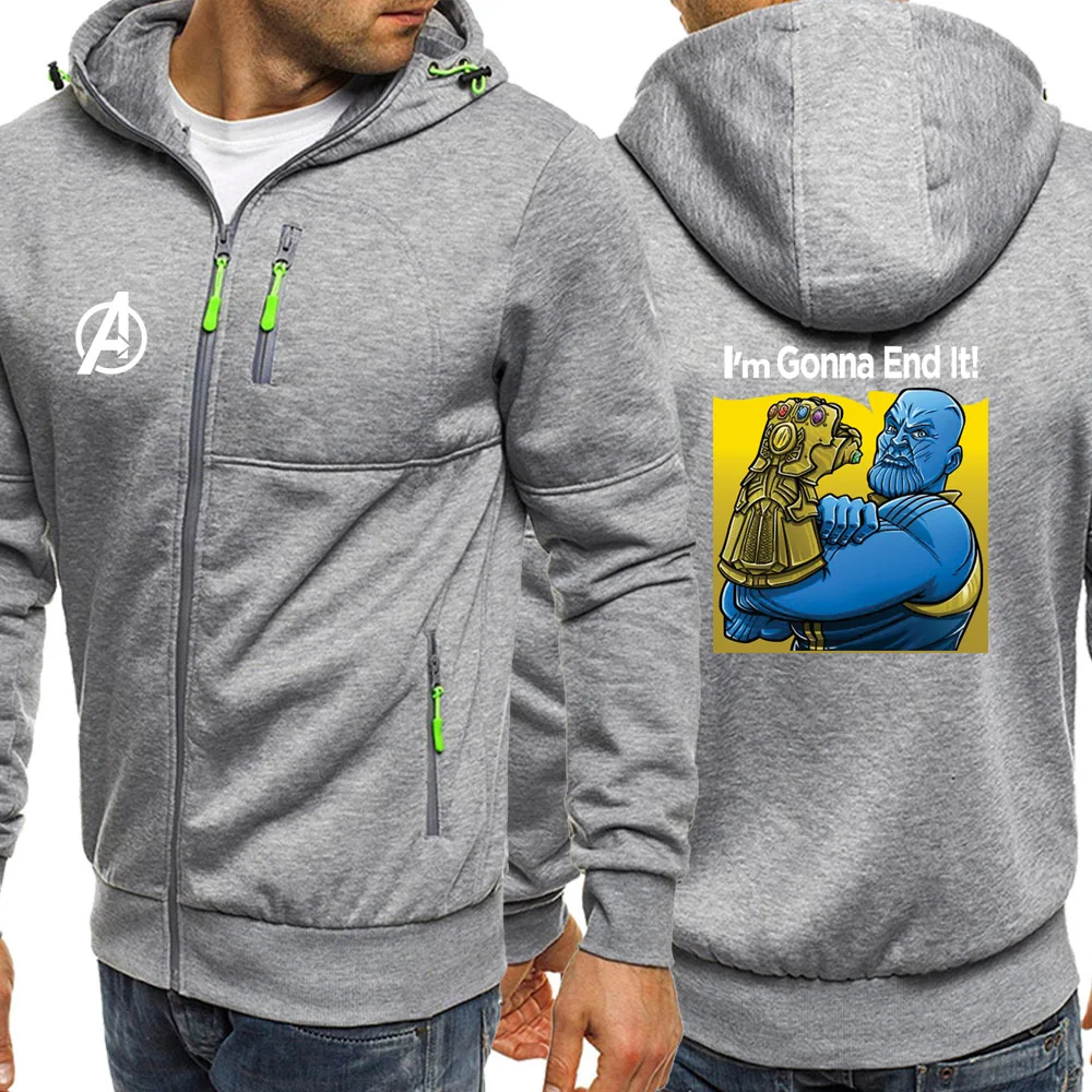 Мужская куртка, на молнии, Thanos Infinity Gauntlet, Мужская Флисовая одежда, Мстители, брендовые толстовки, мужские,, Осенние, новинка, топы - Цвет: light gray6