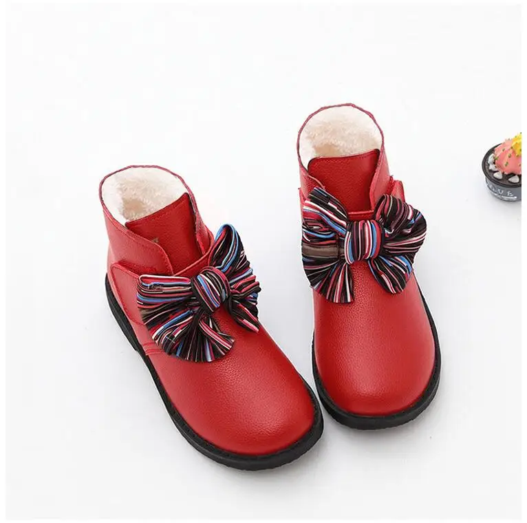 Winter Girls Ankle Boots Fashion Kids Boots Bow-knot Warm Cotton Princess Sweet Big Children Girl Ankle Shoes 3 Colors Cute