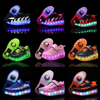 

Two Wheels Luminous Sneakers Blue Pink Led Light Roller Skate Shoes for Children Kids Led Shoes Boys Girls Shoes Light Up 28-43