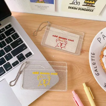 

1 Pcs Brief Style Bear Transparent Bank Credit ID Card Holders Cover Women Travel Credit Bus Keychain Wallet Korean Stationery