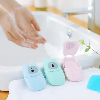 

50pcs/box Disposable Boxed Soap Paper Portable Laundry Wash Hand Paper Soap Camping Outdoor Mini Soap Slice