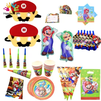

birthday party Super Mari disposable plates cup napkin Straws Mario Bros party decorations balloons flag/banners party supplies