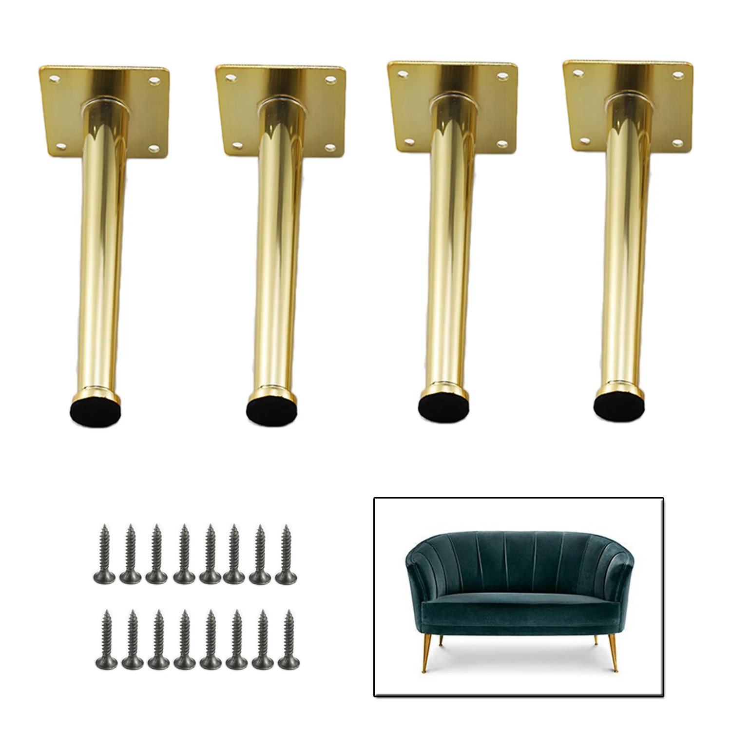 

1/4 Pcs Metal Furniture Legs Straight Tapered Furniture Table Legs Metal Support Legs For TV Bench Sofa Cabinet Counter Bed Gold