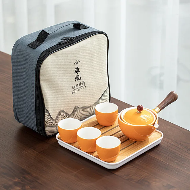 Bubble Kung Fu Tea Set Creative Lazy Self-rotating Tea Maker Travel Portable Ceramic Teapot Teacup Set