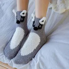 Мультяшные Носки Силиконовые Нескользящие коралловый бархат Главная сна тапочки милые большие уши Медведь Сна Носки-Тапочки