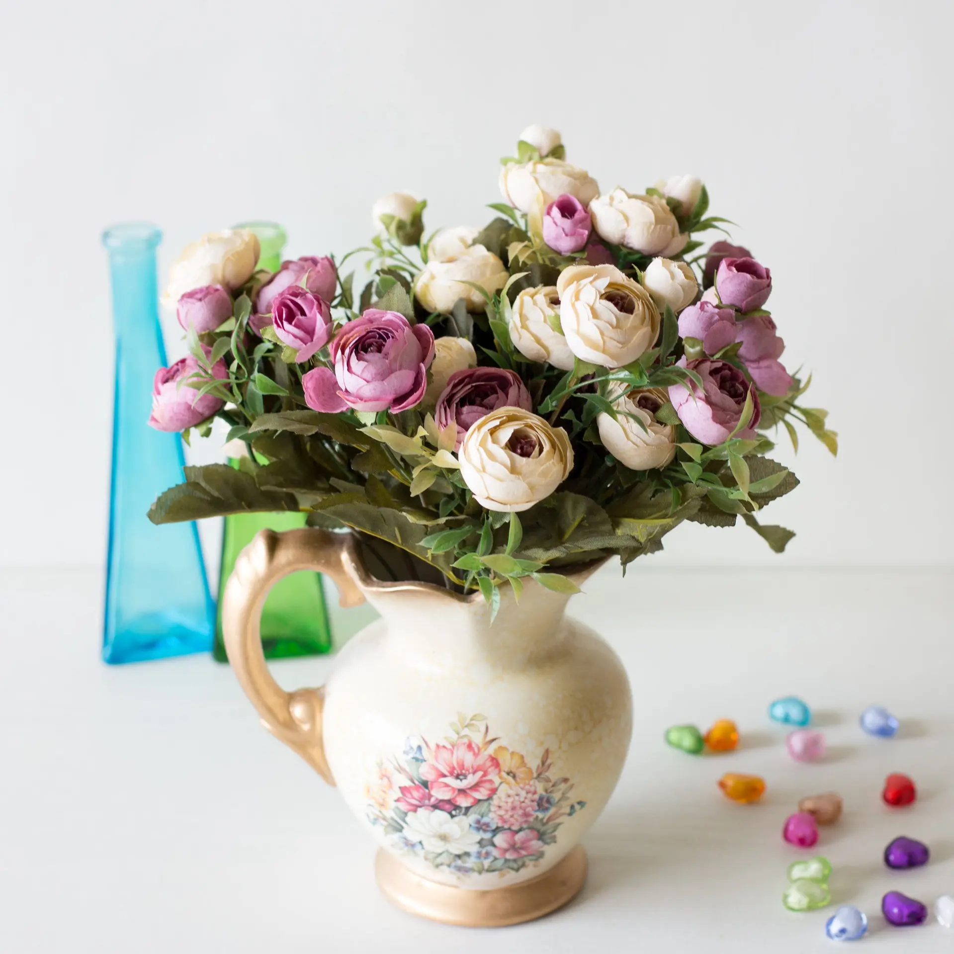 9 головок искусственная чайная Роза Бутон маленький Пион цветок голова Флорес для украшения свадьбы венок Скрапбукинг DIY Искусственные Поддельные цветы