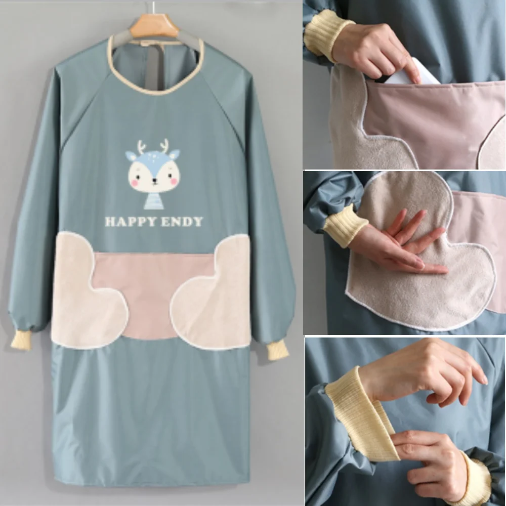 Fashion Kitchen Apron For Woman Cooking Baking Restaurant Waterproof Home Cleaning Tools Long sleeve Aprons Bibs | Дом и сад