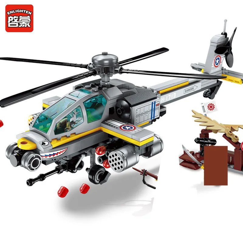 

ENLIGHTEN 280Pcs Military Helicopter Apache Building Blocks Sets ARMY Soldiers LegoINGLs Technic War Bricks Toys for Children