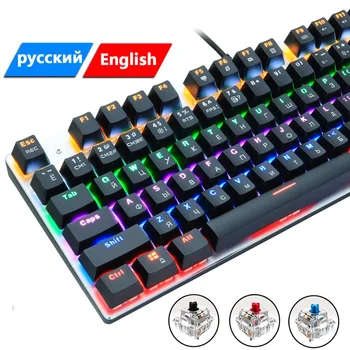 

Blue Switch Mechanical Keyboard 104 Keys Metal keyboard Gaming Keyboards Color Backlight for PC Tablet Desktop Russian sticker