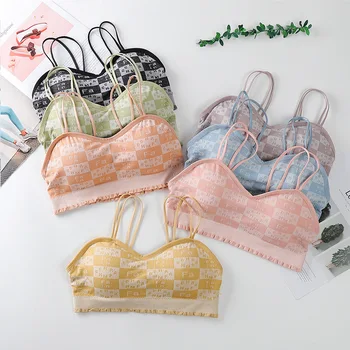 

Women Tank Crop Top Japanese Letter Bandeau Top Sexy Sport Seamless Streetwear Sport Camisole