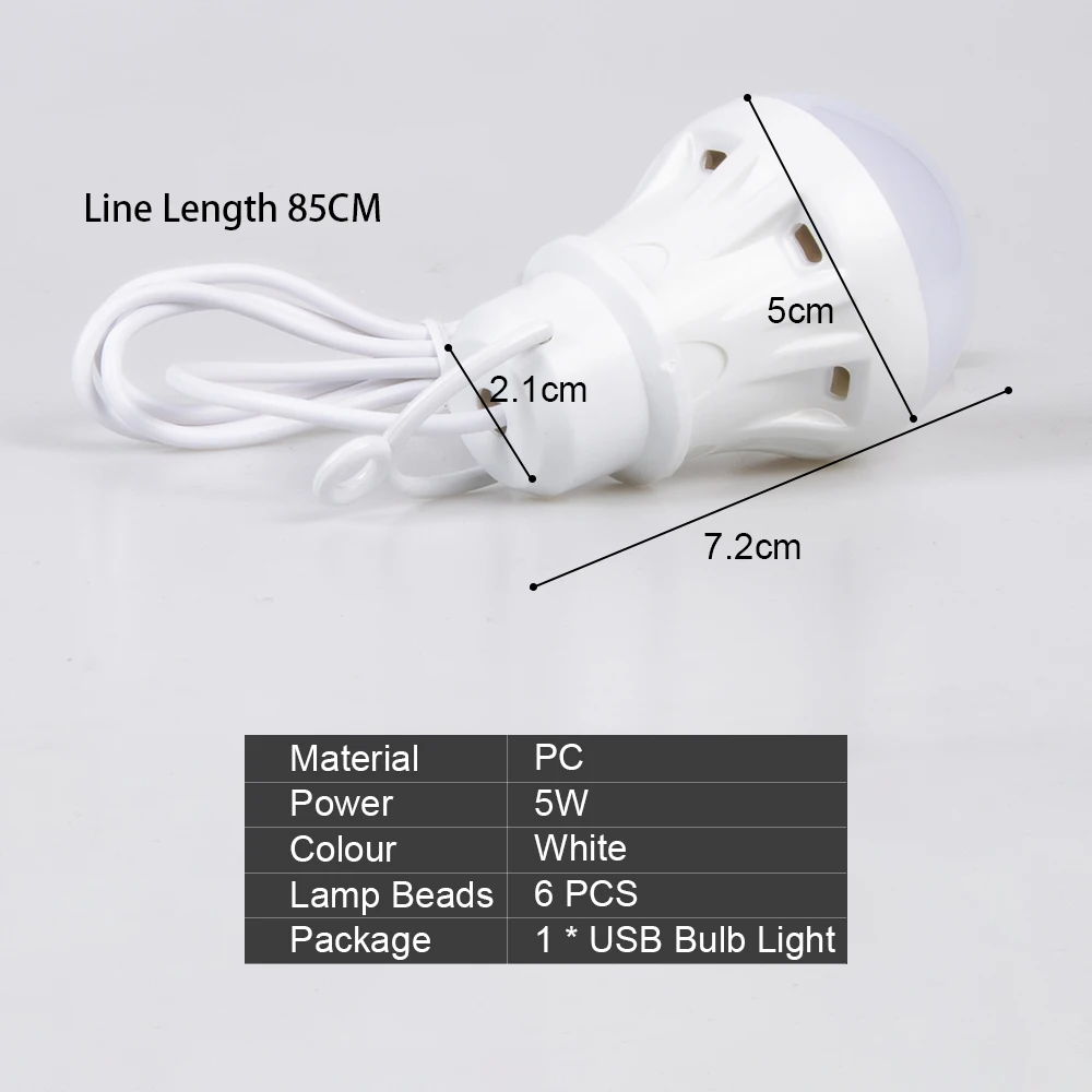 Portable USB LED Lamp Bulb Mini Camping Lantern 5V Hanging Tent Fishing Night Light Book Reading Powerbank Birght Table Lamp 50