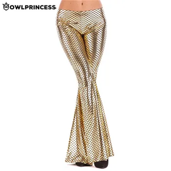 

OWLPRINCESS New Sexy Plus Size Flare Pants Women High Waist Sequin Pants Gothic Pantalon Vintage PU Leather Trousers Femme Pants