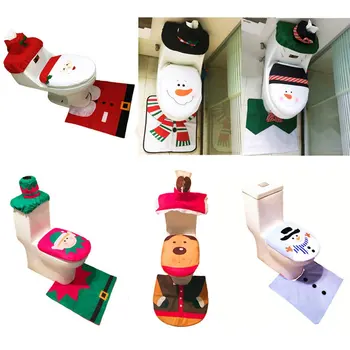

Toilet Foot Pad Seat Cover Cap Christmas Home Decorations Toilet Seat Cover And Rug Bathroom Accessory