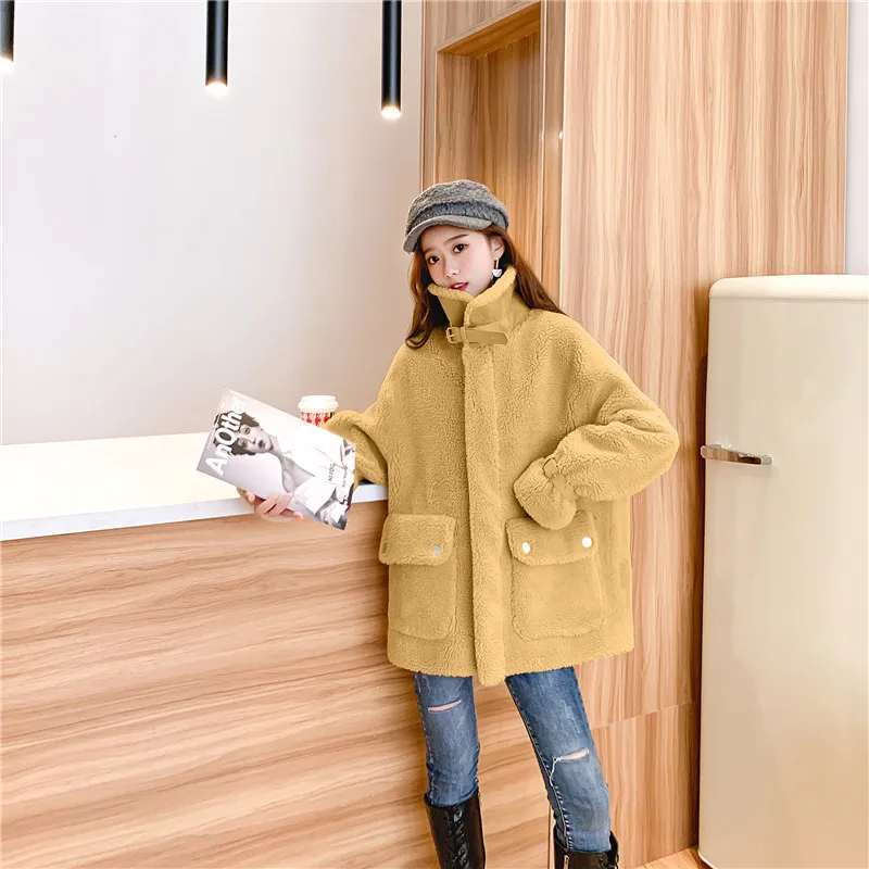 yellow Faux lamb double-faced fur plus size ins style women winter coat harajuku jacket women plus size bomber jackets vintage fur coat - Цвет: yellow