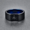 Personality 10mm Retro Big Head Style Tungsten Carbide Rings Vacuum Plating Black with Blue Rings Laser Masonic Sign  Jewelry 4