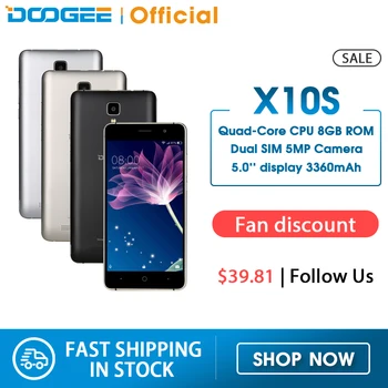 

In Stock Now DOOGEE X10s mobile phones 5.0Inch IPS 8GB Android6.0 smart phone Dual SIM MTK6580 5.0MP 3360mAH WCDMA GSM cellphone