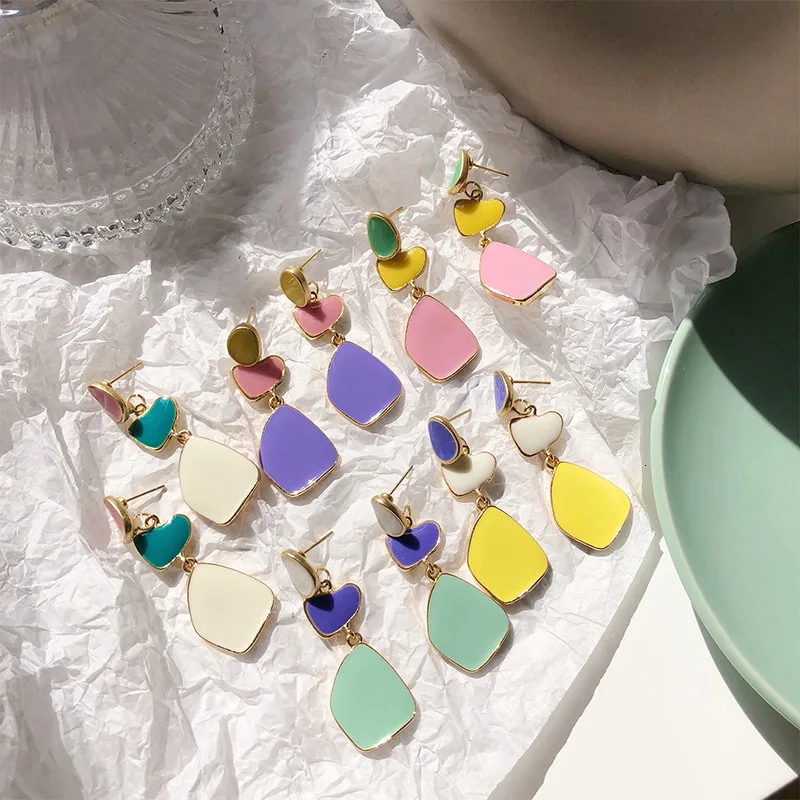 

Korean Earrings 2019 New Fashion Irregular Geometric Enamel Drop Earrings Contrast Fresh Color Women Earrings Party Jewelry