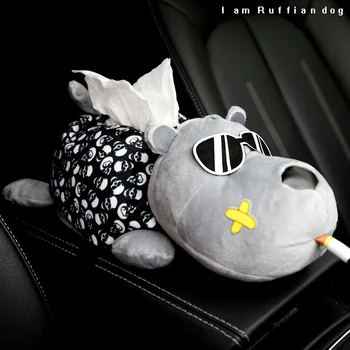 

Cool Dog Car Tissue Box Holder for Car Armrest Box PP Cotton Napkin Paper Case Holder Cartoon Cute Plush Animals Multifunction