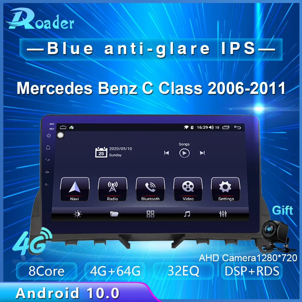 Автомобильный DVD плеер Roader Android 10 0 для Mercedes Benz C Class 3 W204 S204 2006 2011 4G/64G мультимедийный