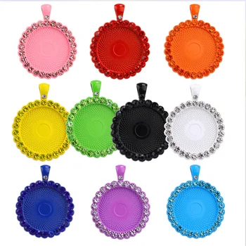 

20PCS DIY Jewelry Making Colored Diamond Pendant Cabochon Base For Necklace Findings Alloy 25mm Cabochon Crafts Accessories