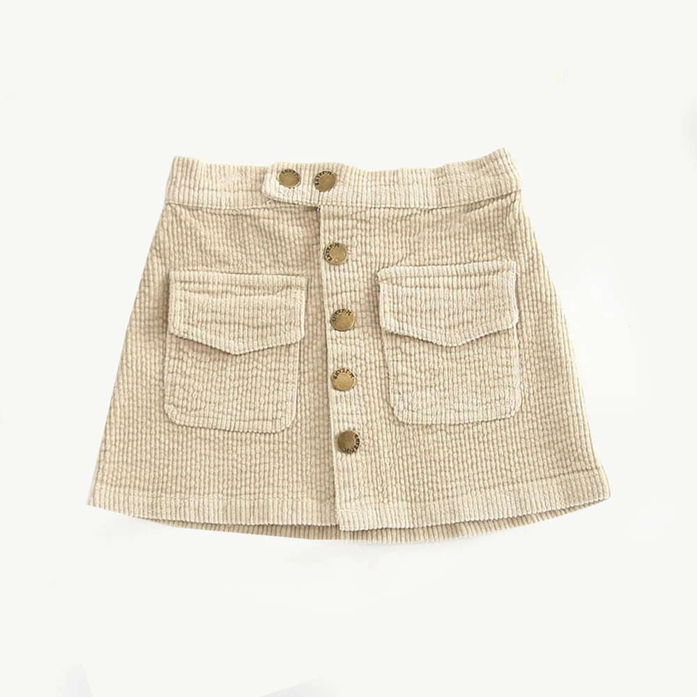 K06651Beige Одежда для маленьких девочек; одежда для малышей; Вельветовая юбка на пуговицах; Детские Юбки принцессы для девочек; одежда для малышей; От 2 до 6 лет - Цвет: K06651Beige