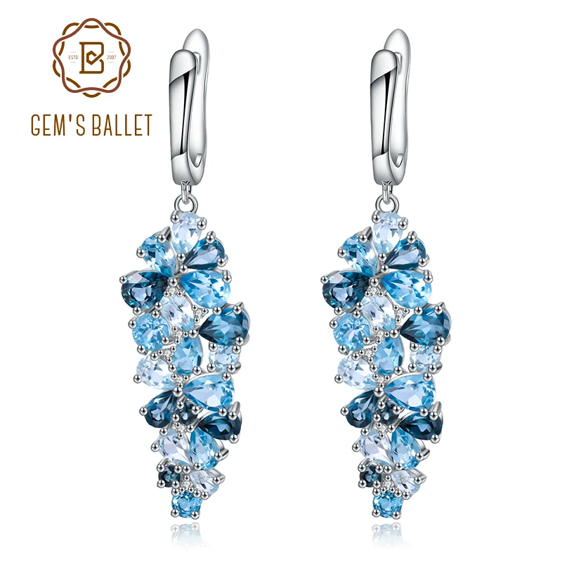 925 Sterling Silver White Topaz and Blue Topaz Leverback Earring 