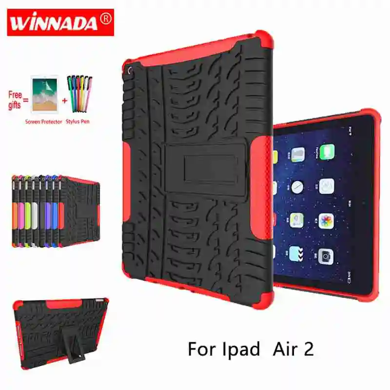 

For Apple ipad Air 2 case for A1566 A1567 Armor case Tablet Silicone TPU+PC Shockproof Stand Cover for ipad air 2 +pen+Film
