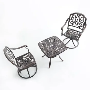 

Outdoor Furniture Table Set 3-Pcs Cast Aluminum Bistro Set with Swivel Arm Garden Coffee Table Chair Sets Fit an Umbrella