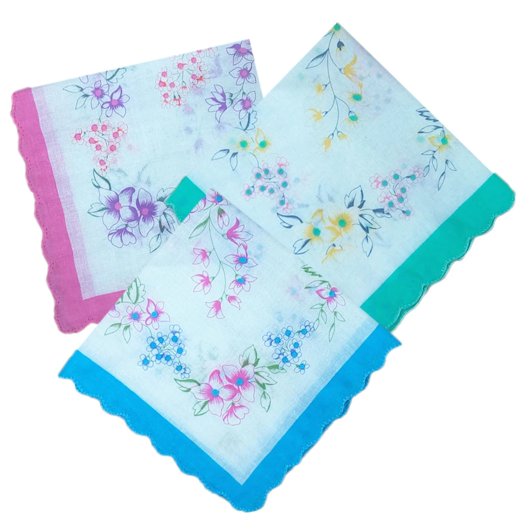 12X Womens Beauty Floral Printed Handkerchief Wendding Party Cotton Blend Hanky