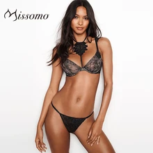 Missomo новые модные женские черные сексуальные французские тонкие чашки кружева гофрированные плечевой ремень спереди грудь вышитые набор для подвешивания