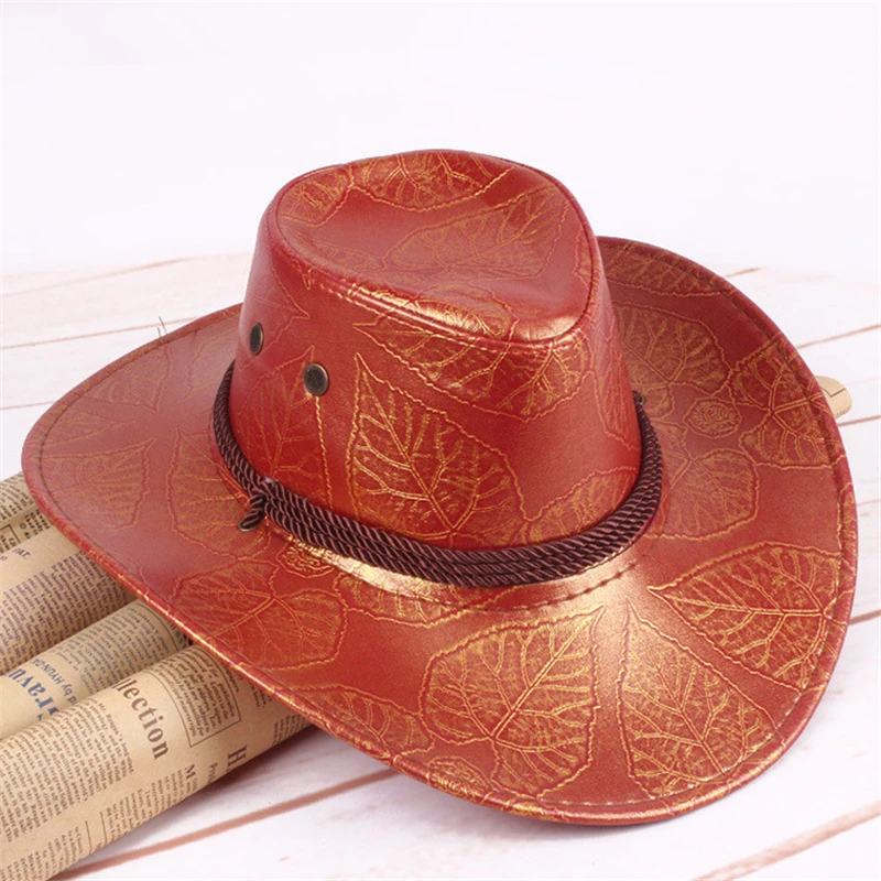 Искусственная ковбойская шляпа из кожи, повседневные ковбойские шляпы для женщин, однотонные солнцезащитные козырьки, кепки для женщин, мужчин, женщин, классные ковбойские шляпы в Западном и американском стиле - Цвет: RED 01