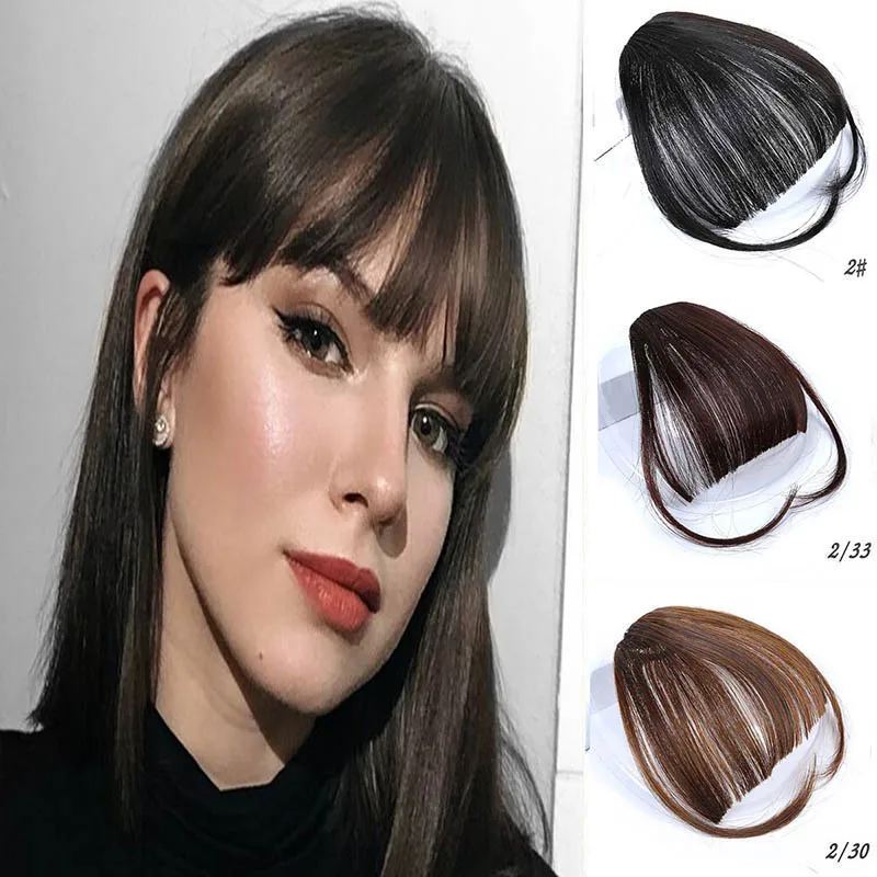 Xuanguang novo bonito meninas extensao do cabelo sintético franja reta peruca pedacos clipe no grampo na frente cabelo