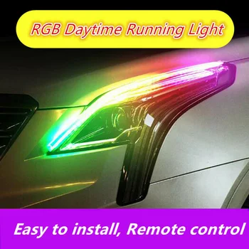 

2x Slim Sequential Flexible LED DRL Turn Signal Light 45CM RGB Headlight +Remote Car Accessories Angel Eyes