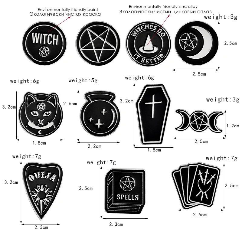 Witch Enamel pins Collection Witch Hat and Cat Pins up Crescent Moon Black  Gothic Lapel pins Wiccan Brooches Witches jewelry - AliExpress