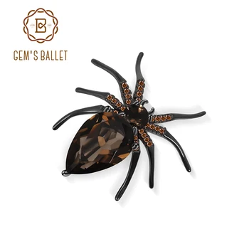 

GEM'S BALLET Natural Smoky Quartz Spider Brooches for Women Gun-black 925 Sterling Silver Brooch Pin Exquisite Jewelry Gift