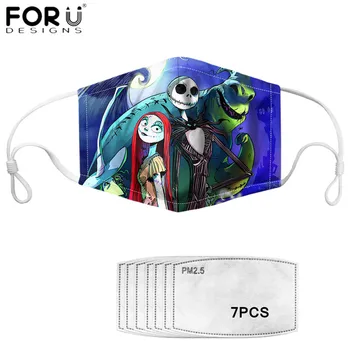 

FORUDESIGNS Washable Face Masks Jack And Sally The Nightmare Before Christmas Print Women Face Shield Adjustable Lady Mouth Mask