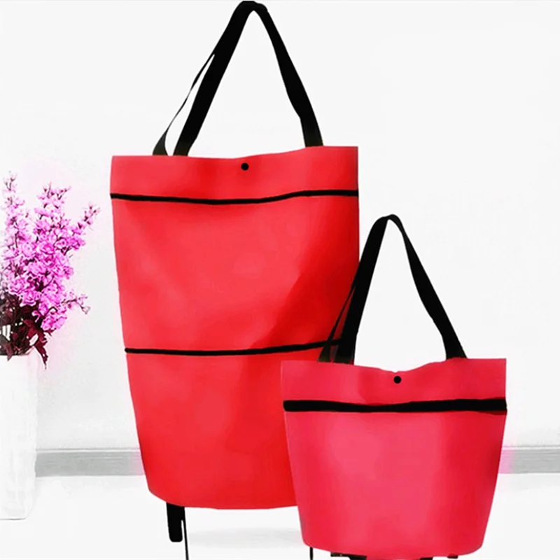 

Folding Shopping Pull Cart Trolley Bag With Wheels Foldable Shopping Bags Reusable Grocery Bags Food Organizer Vegetables Bag
